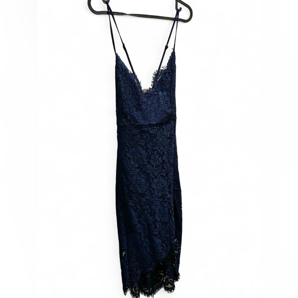 Chic Navy Lace Dress with Spaghetti Straps